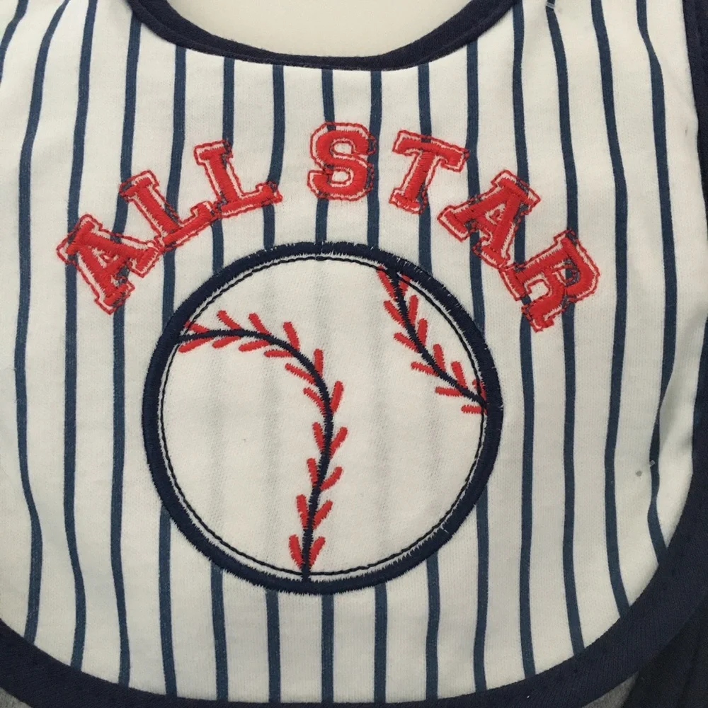 NEW Bib Set 5 pk 0-9M Baseball and Sports Theme | Duck Duck Goose